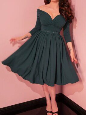Vixen by Micheline Pitt - Starlet Swing Dress in Hunter Green
